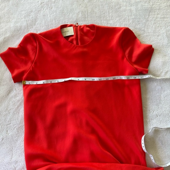 Cedric Charlier Orange Short Sleeve Midi Form Fitting Inverted Hem Dress - Picture 8 of 12